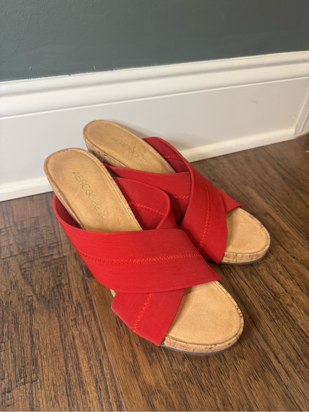 AEROSOLES Red Crisscross Slide Wedges